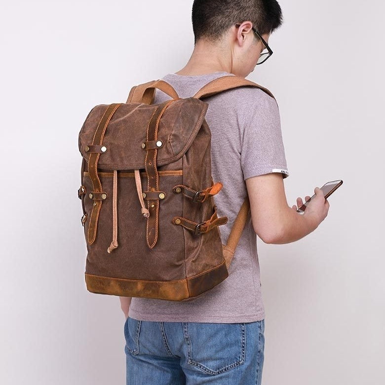 Canvas Oil Wax Hiking Backpack